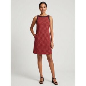Ann Taylor Red Navy Geometric Print Shift Dress Sleeveless Boat Neck Pockets S